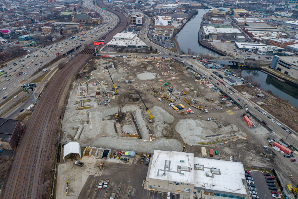 Drone View of Construction Progress for Chicago's First Multi-Story Warehouse at 1237 W. Division Street Drone View of Construction Progress for Chicago's First Multi-Story Warehouse at 1237 W. Division Street