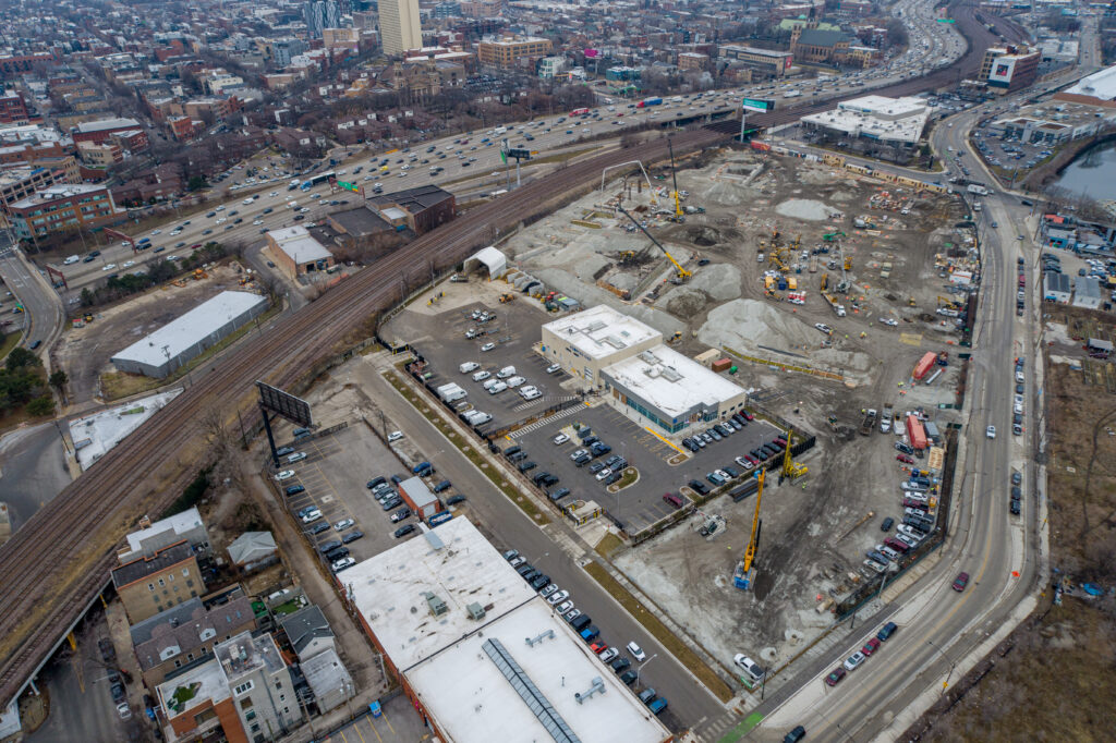 Drone View of Construction Progress for Chicago's First Multi-Story Warehouse at 1237 W. Division Street Drone View of Construction Progress for Chicago's First Multi-Story Warehouse at 1237 W. Division Street