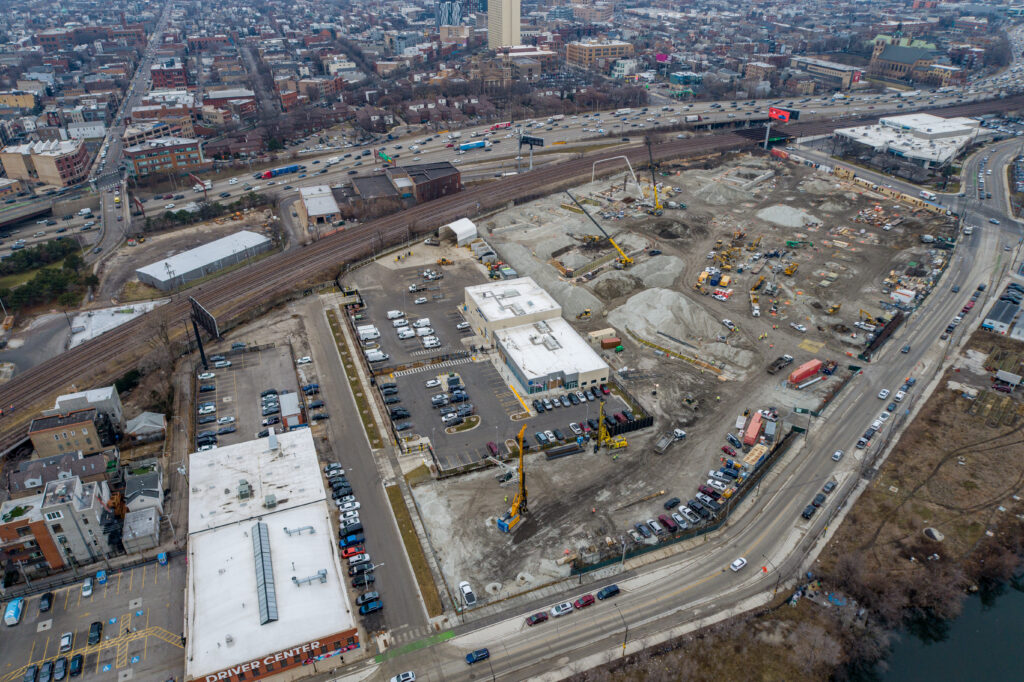 Drone View of Construction Progress for Chicago's First Multi-Story Warehouse at 1237 W. Division Street Drone View of Construction Progress for Chicago's First Multi-Story Warehouse at 1237 W. Division Street