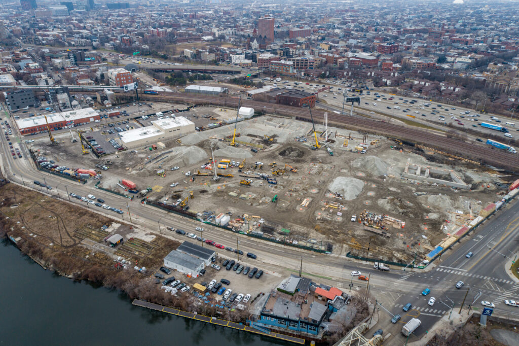 Drone View of Construction Progress for Chicago's First Multi-Story Warehouse at 1237 W. Division Street Drone View of Construction Progress for Chicago's First Multi-Story Warehouse at 1237 W. Division Street
