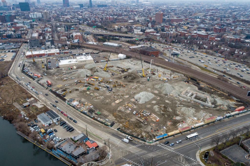 Drone View of Construction Progress for Chicago's First Multi-Story Warehouse at 1237 W. Division Street Drone View of Construction Progress for Chicago's First Multi-Story Warehouse at 1237 W. Division Street