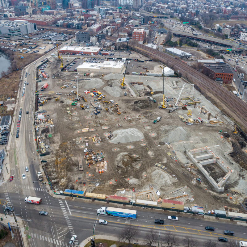 Drone View of Construction Progress for Chicago's First Multi-Story Warehouse at 1237 W. Division Street
