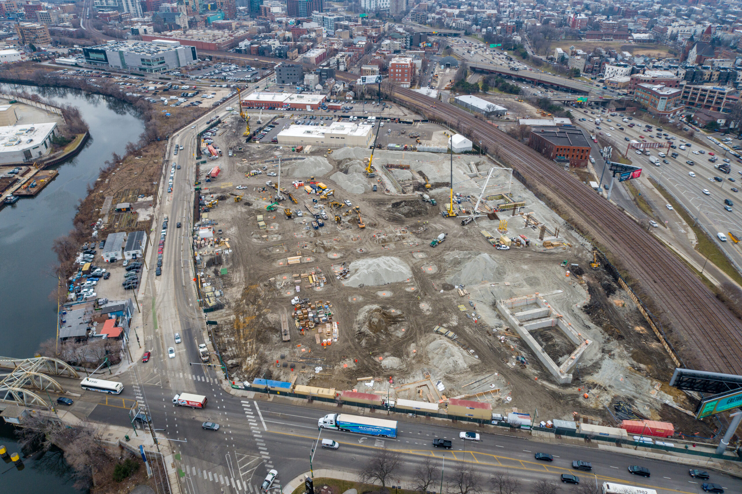 Drone View of Construction Progress for Chicago’s First Multi-Story Warehouse at 1237 W. Division Street