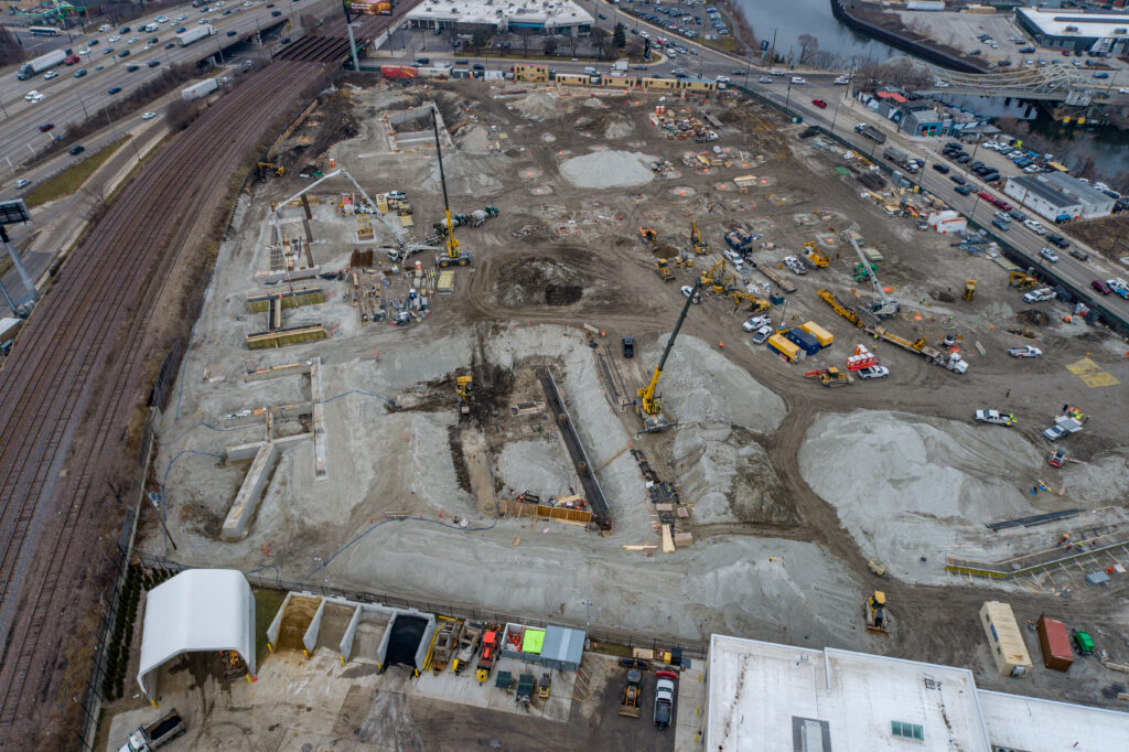 Drone View of Construction Progress for Chicago's First Multi-Story Warehouse at 1237 W. Division Street Drone View of Construction Progress for Chicago's First Multi-Story Warehouse at 1237 W. Division Street