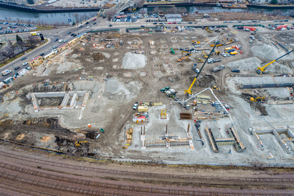 Drone View of Construction Progress for Chicago's First Multi-Story Warehouse at 1237 W. Division Street Drone View of Construction Progress for Chicago's First Multi-Story Warehouse at 1237 W. Division Street