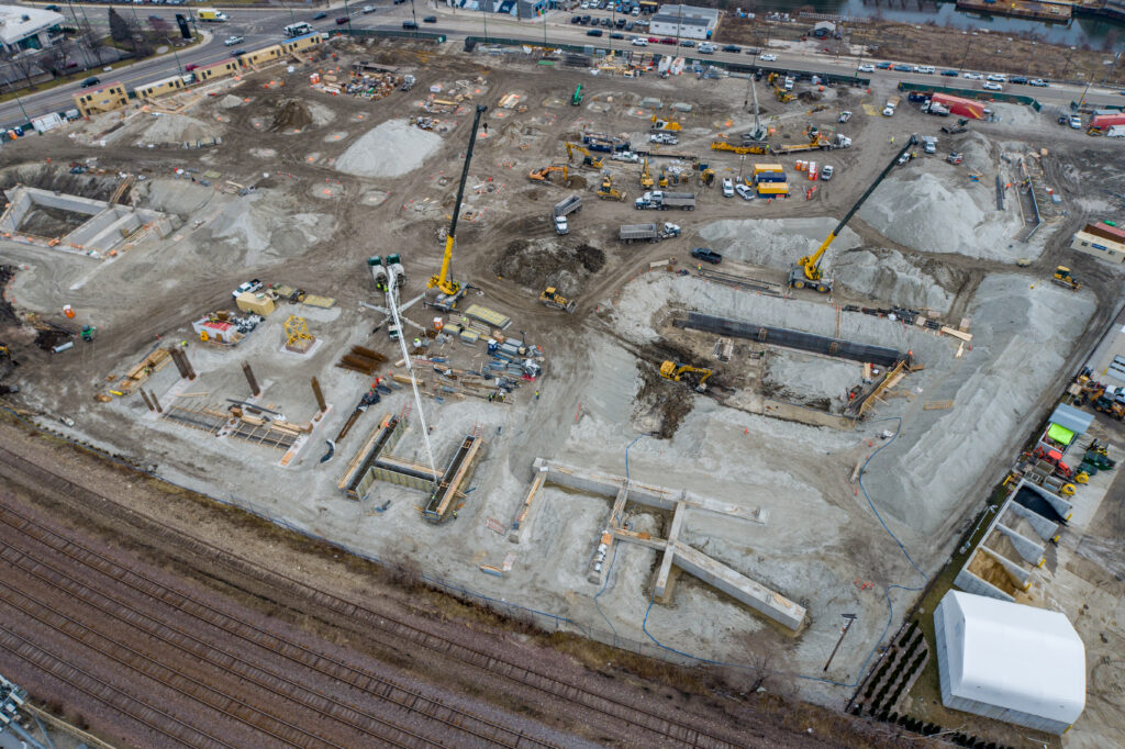 Drone View of Construction Progress for Chicago's First Multi-Story Warehouse at 1237 W. Division Street Drone View of Construction Progress for Chicago's First Multi-Story Warehouse at 1237 W. Division Street