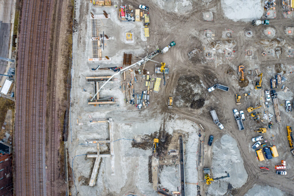 Drone View of Construction Progress for Chicago's First Multi-Story Warehouse at 1237 W. Division Street Drone View of Construction Progress for Chicago's First Multi-Story Warehouse at 1237 W. Division Street